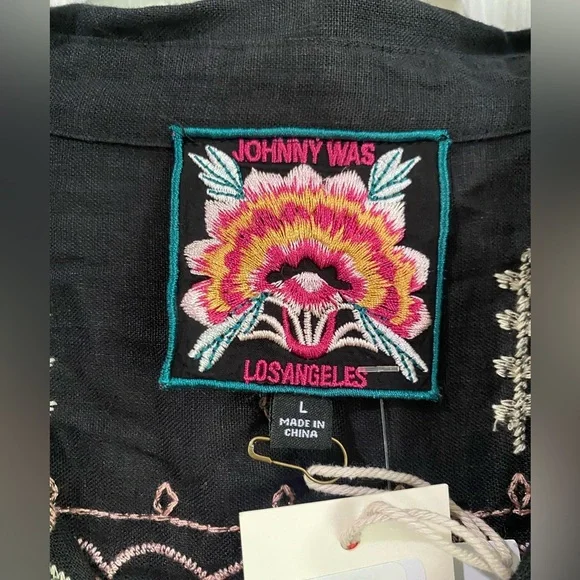 Johnny Was Faye Relaxed Linen Button Down Embroidered Shirt Lagenlook Size L - Picture 4 of 15